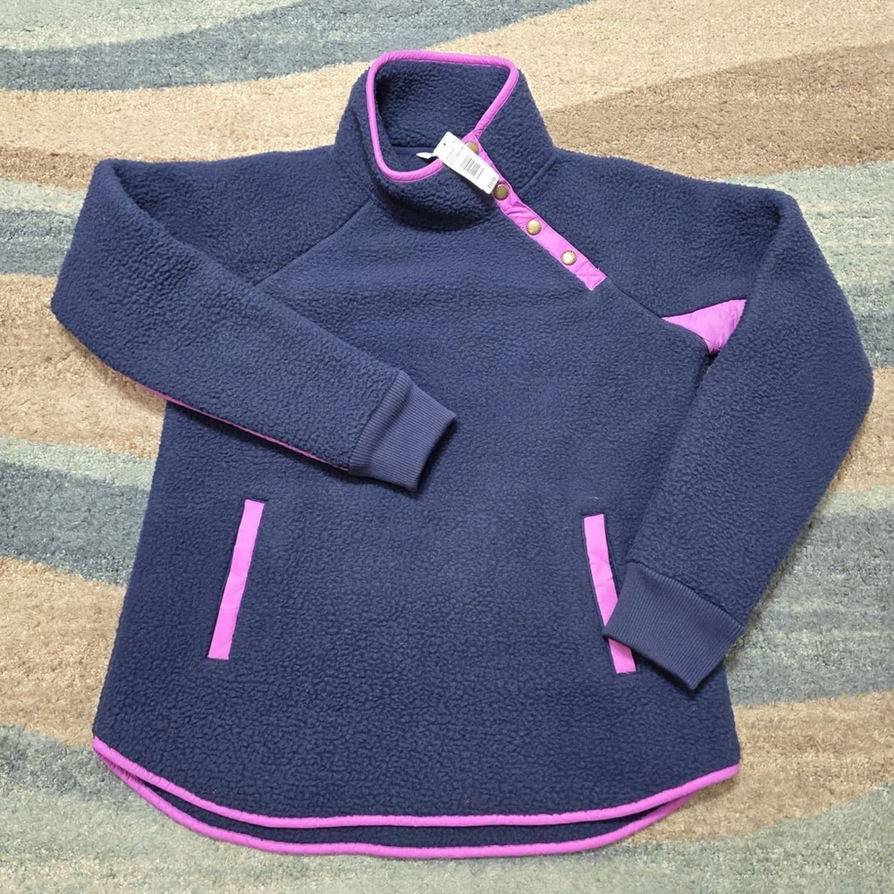 Southern Tide Women’s Fleece Pullover Navy Pink Small Lightweight Snap Shirt NWT - Picture 2 of 9